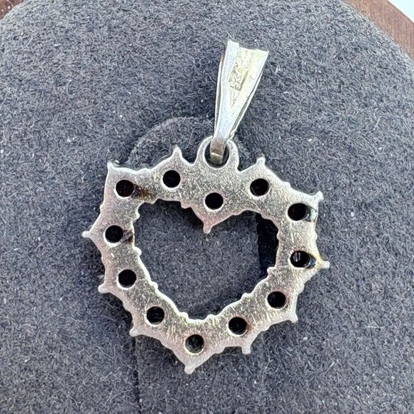 VTG Sterling Silver 925 Garnet Prong Set Open Heart Pendant Size 0.75" Length - Picture 5 of 9